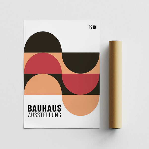 Modern home office wall art in earthy red, peach, and black hues