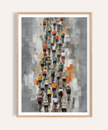 Overhead view of peloton illustration with layered block background