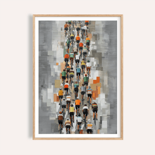 Overhead view of peloton illustration with layered block background