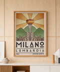 Milano Art Print poster style with central tower and geometric lettering