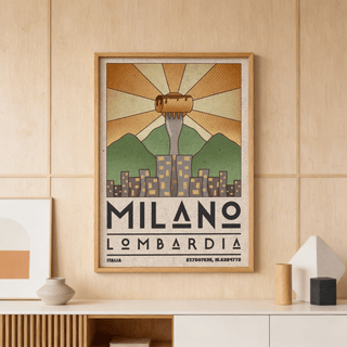 Milano Art Print poster style with central tower and geometric lettering