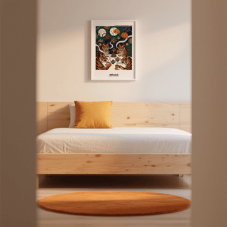 Full composition Tiger Tea Ceremony Print wall art with four tigers seated around a tea ceremony