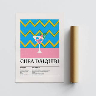 Alcohol artwork with mid-century color blocks and classic drink recipe.