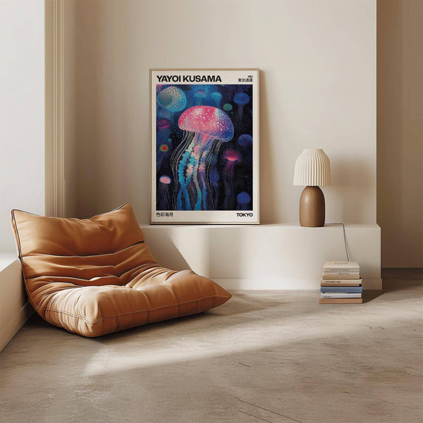 Dark background Jelly Fish Wall Art with vibrant colourful jellyfish