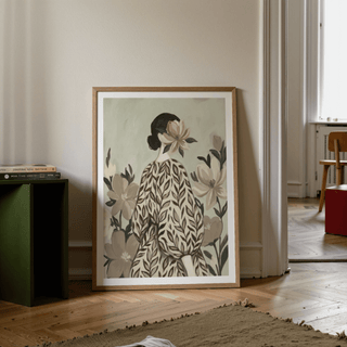 Botanical Portrait Painting with Beige and Brown tones for hallway art print