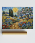 Sunlit sky in Floral Landscape Art Print with blue and yellow hues for lounge