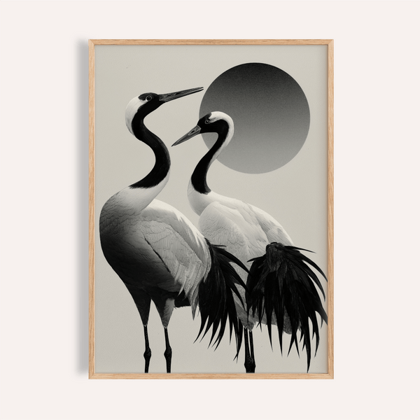 Black and White Crane Print in Black and White colors for living room wall art