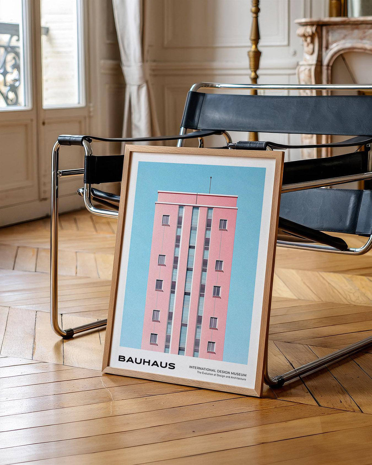 Symmetrical Bauhaus-style architecture art prints perfect for offices