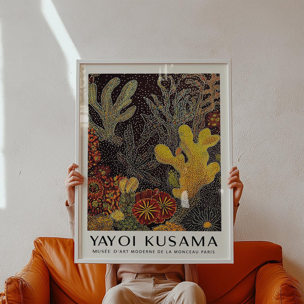 Pointillist coral reef art showing botanical reef structures.