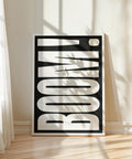 Industrial-style BOOM typography wall print