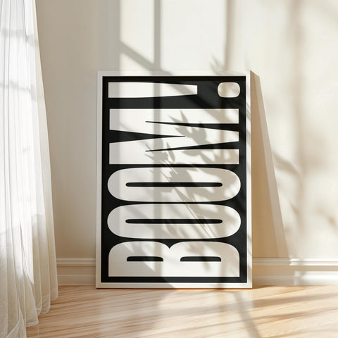 Industrial-style BOOM typography wall print