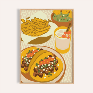 Mexican Cuisine Poster with yellow, green, and brown for kitchen wall art