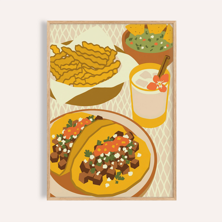 Mexican Cuisine Poster with yellow, green, and brown for kitchen wall art