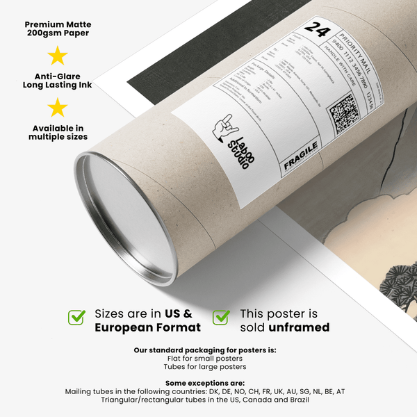 Japanese Art Mountains poster with Green, Black, Beige, Yellow, enhances a creative workspace