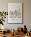Hand-drawn Tokyo Skyline Art Print wall art with cherry blossoms and skyline silhouettes