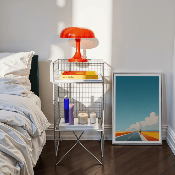 Bicycle Journey Wall Art poster of cyclist on open road under clouds