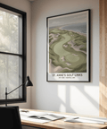 Minimalist Coastal Golf Landscape poster showing seaside fairways and sand traps