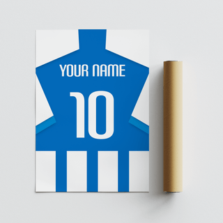 Modern Espanyol Football Shirt Poster with customizable name line and number 10 on shirt back
