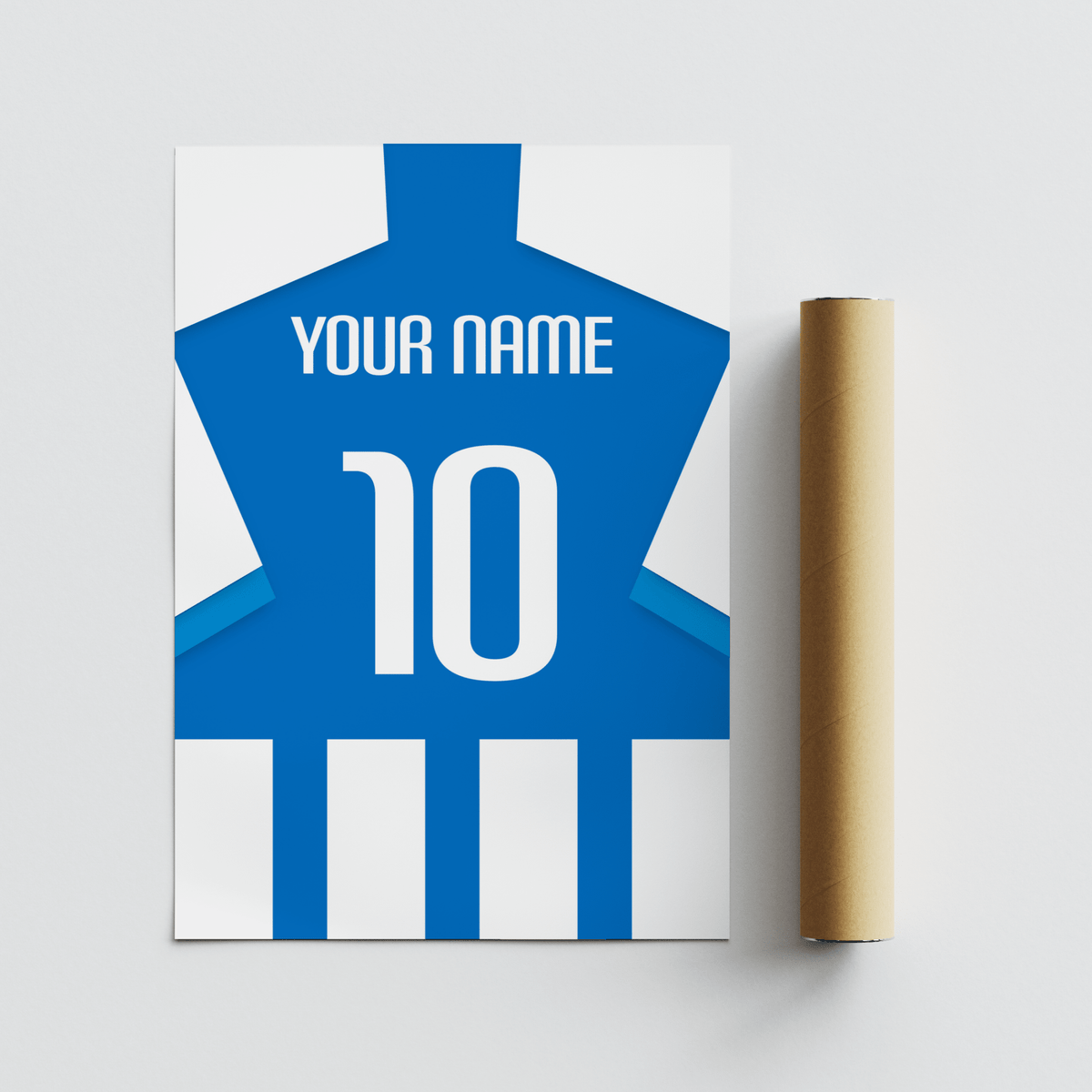 Modern Espanyol Football Shirt Poster with customizable name line and number 10 on shirt back