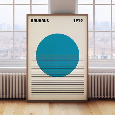 Minimalist blue circle Bauhaus-inspired wall art
