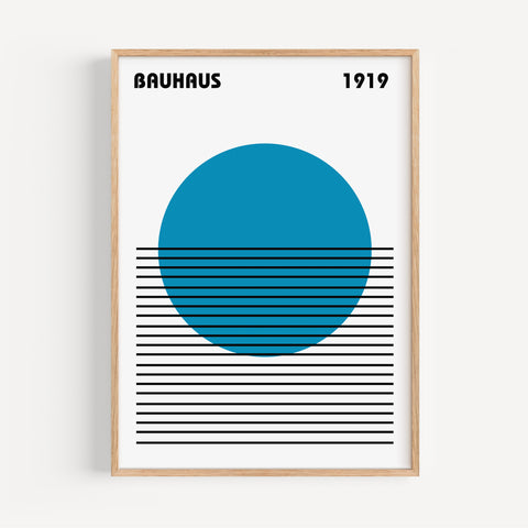 Minimalist blue circle Bauhaus-inspired wall art
