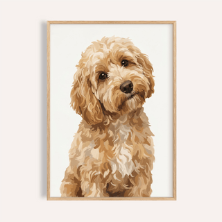 Light Brown Cockapoo Print in Beige and White for living room wall art