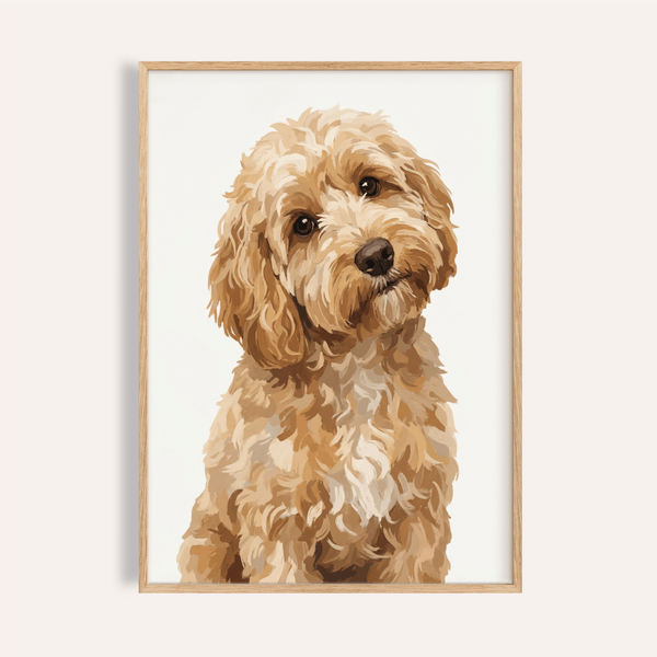Light Brown Cockapoo Print in Beige and White for living room wall art