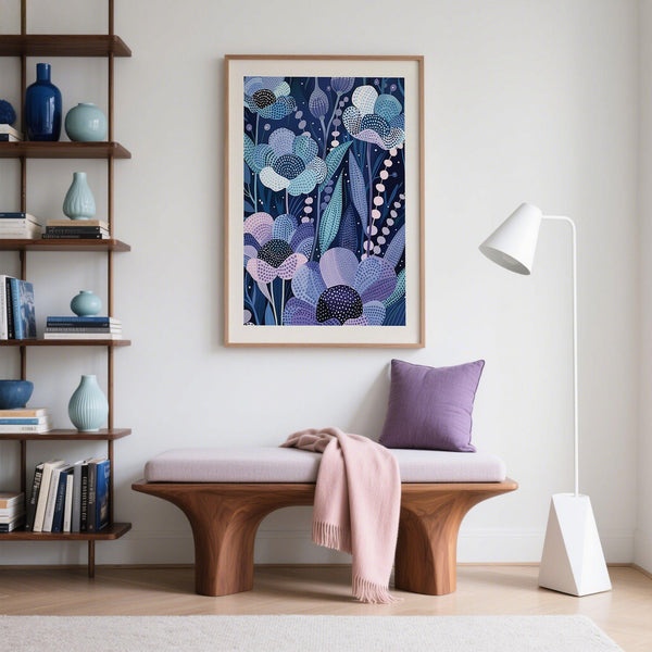 Modern Flower Art piece with deep hues and patterned floral elements.