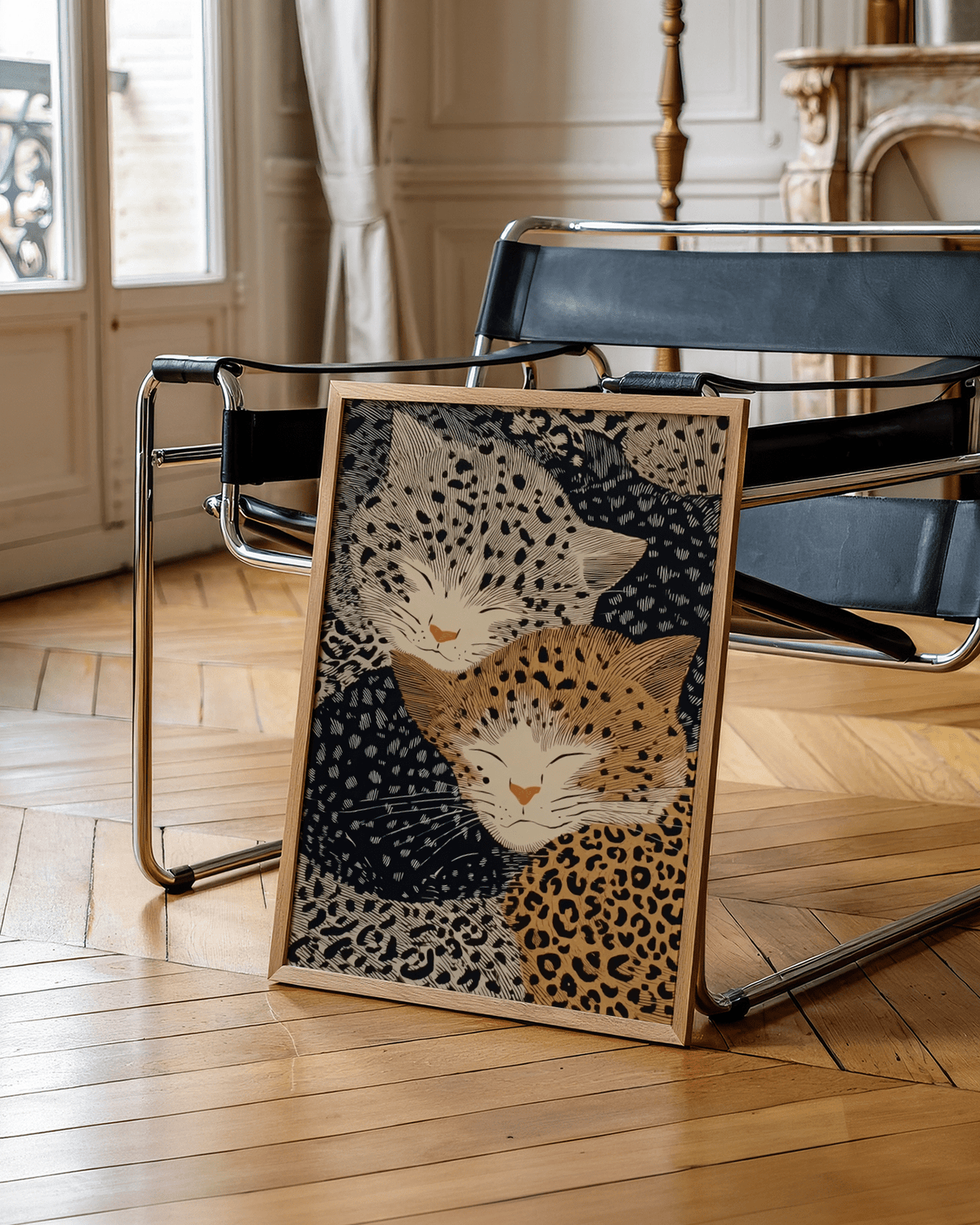 Leopard Print Wall Art featuring Gray and Black for a living room poster