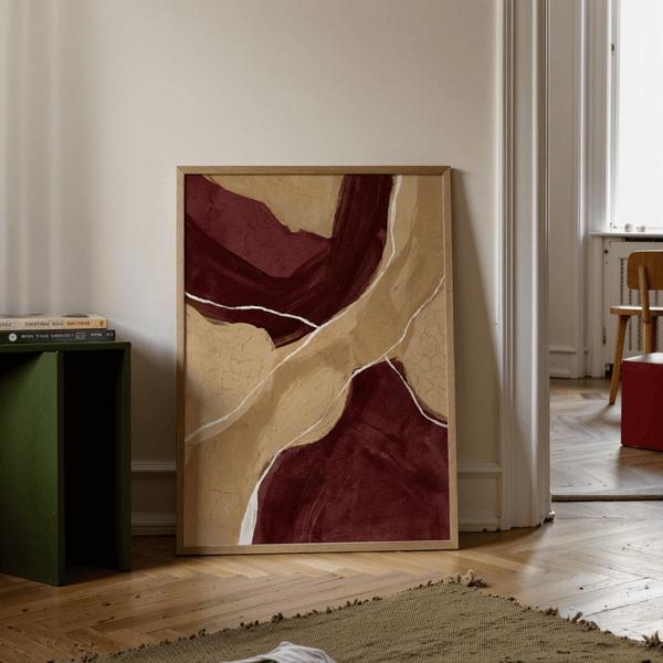 Neutral Organic Abstract Art print showing Red, Brown, Beige, White for stylish dining room decor