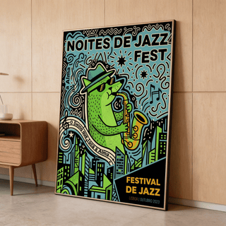 Lisbon Jazz Poster featuring green, blue, and yellow graphic accents