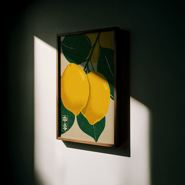 Citrus Fruit Print in green and yellow brightens modern kitchen wall art