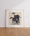 Greyhound dog print with polka dots.