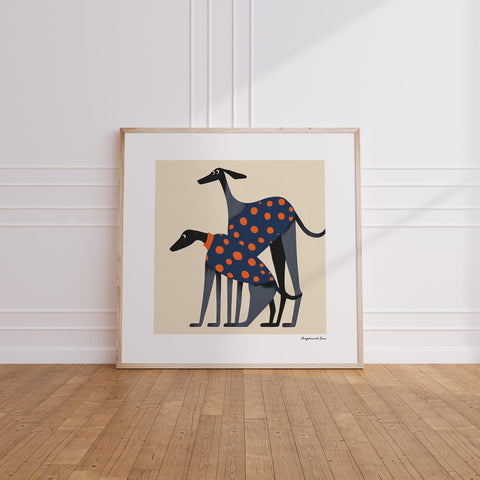 Greyhound dog print with polka dots.