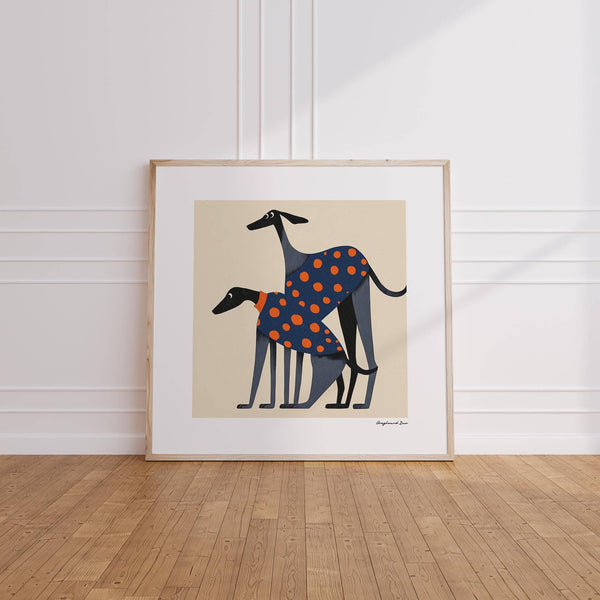 Greyhound illustration poster of a dog ideal for whimsical nursery decor