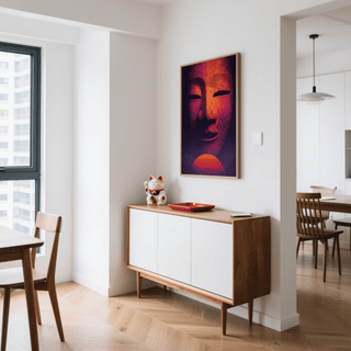 Red Dreamy Mask Wall Art as unique poster for relaxation space