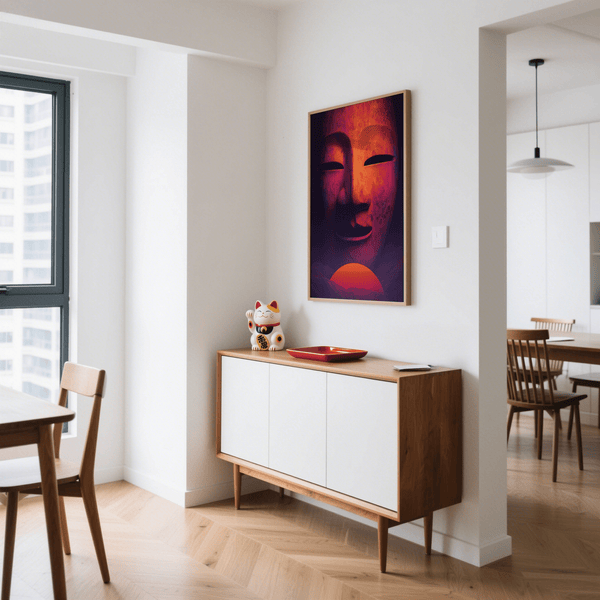 Red Dreamy Mask Wall Art as unique poster for relaxation space