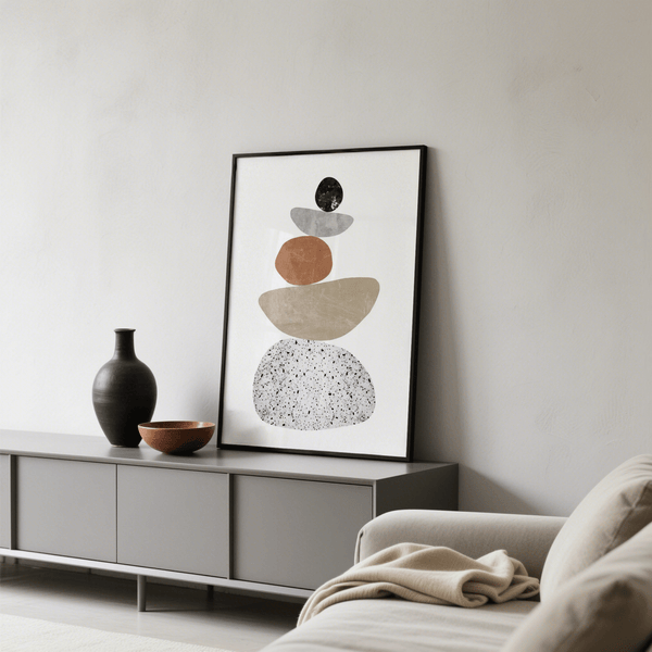 Modern Pebble Print abstract wall art print for entryway decor, main colors beige and brown