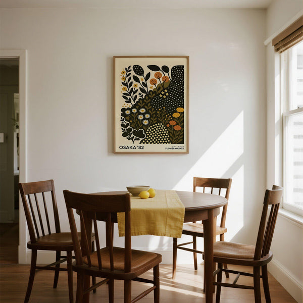 Daisy art wall print with retro botanical composition.