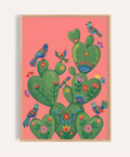 Colorful Cactus Art Print in Pink and Green for living room wall art