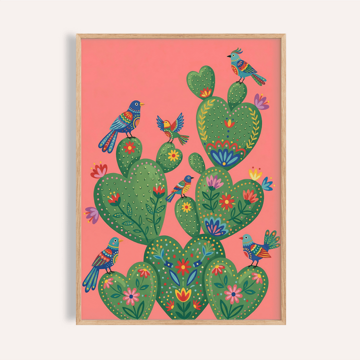 Colorful Cactus Art Print in Pink and Green for living room wall art