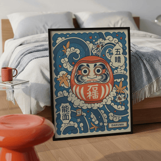 Daruma Art Print wall decor showing bold Japanese daruma icon