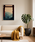 Living room view of Samurai Mountain Poster with layered mountain horizon