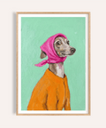 Greyhound Poster with green and gray for living room wall art print