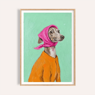 Greyhound Poster with green and gray for living room wall art print