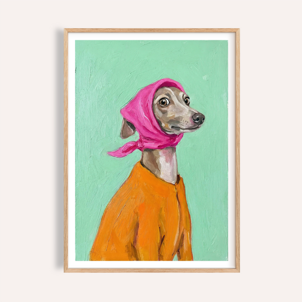 Greyhound Poster with green and gray for living room wall art print