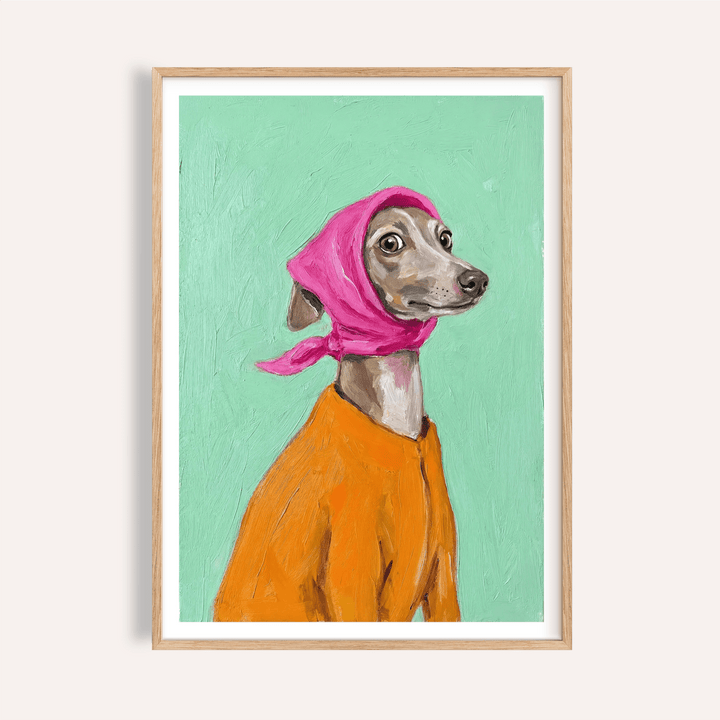 Greyhound Poster with green and gray for living room wall art print