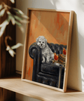 Dog with Human Face whimsical print, best for creative workspaces