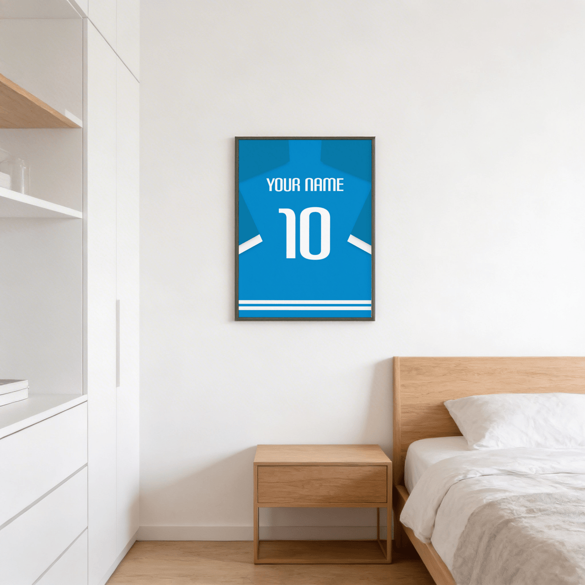 Flat lay of Napoli Football Shirt Poster showing bold 10 numeral and name field centered on a clean jersey silhouette