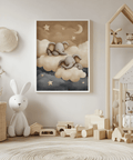 Sleeping elephants depicted in Baby Elephants Nursery Art for a nursery print